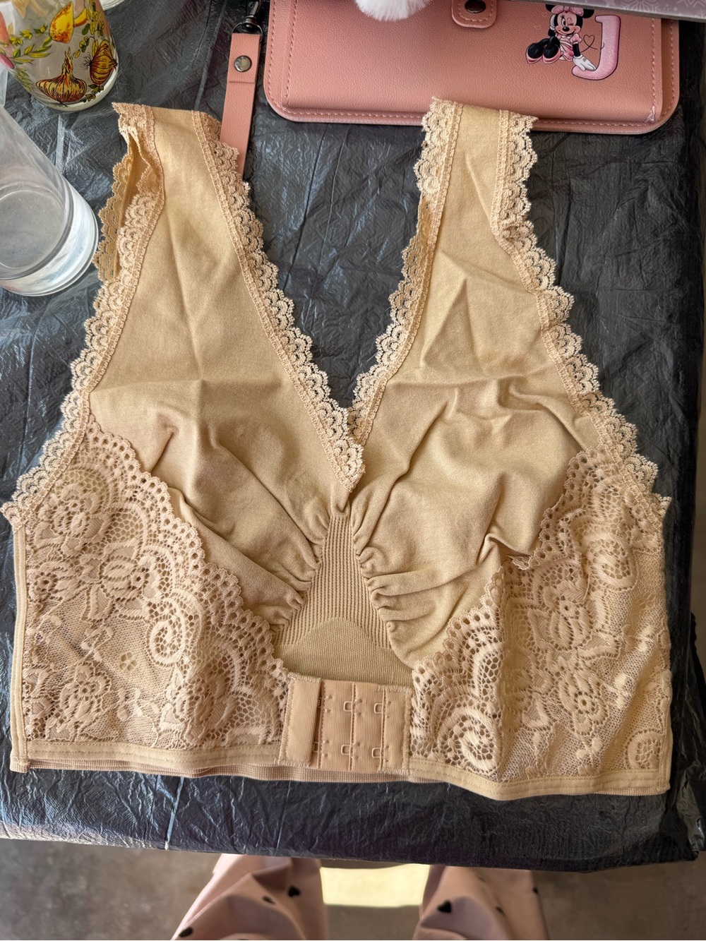 Lace Trim Comfort Bralette in Beige - Women Intimates & Sleepwear